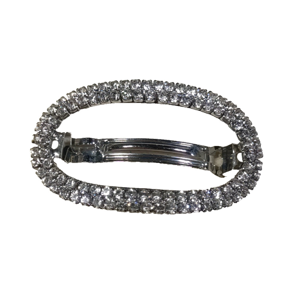 Hair Barrette Tension Clip Perk A Boo Design Oval Rhinestones Fancy Elegant...